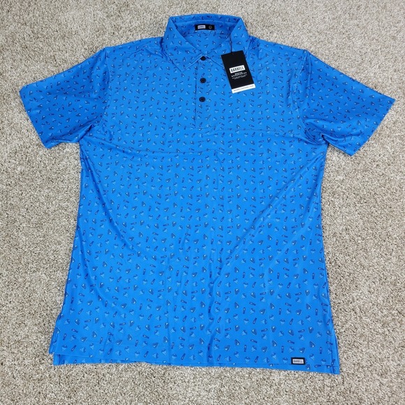 NWT Barbell High Steaks Mens Large Blue AOP Steak Ham Bacon Performance Polo - Picture 2 of 6